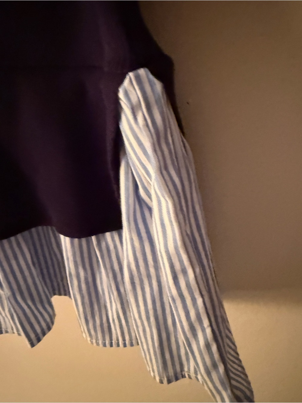 Anthropologie Navy Top with Blue and White Striped Sleeves - Picture 7 of 7
